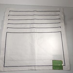 Kate Spade Laurel Canyon Placemats Set Of 6 White W/Navy Trim New With Tags